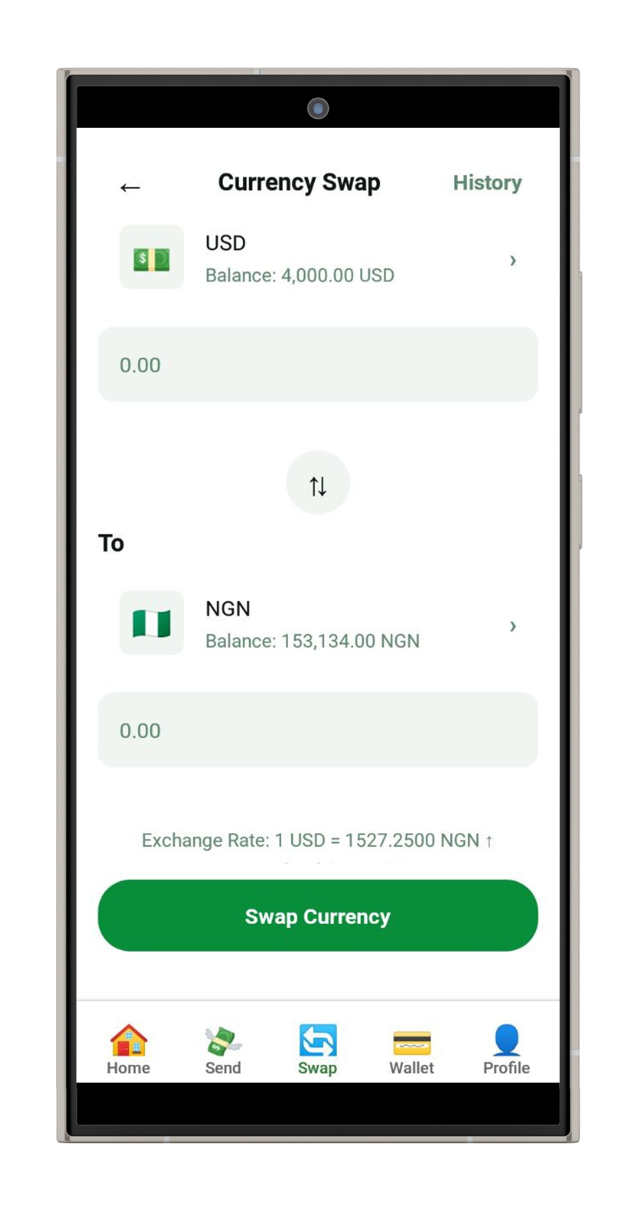 Receive funds interface